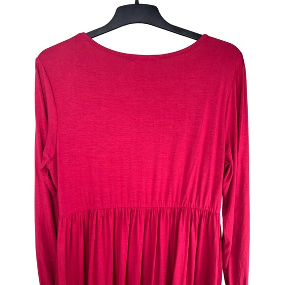 Smallshow Red Rayon & Spandex Long Sleeve V-Neck Tiered Maternity Dress - Picture 6 of 14